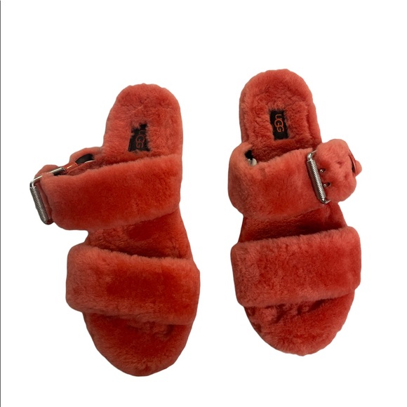 Ugg fuzz yeah slide on slippers sandals. MARIPOSA pink/coral color. Size 9 - Picture 4 of 7
